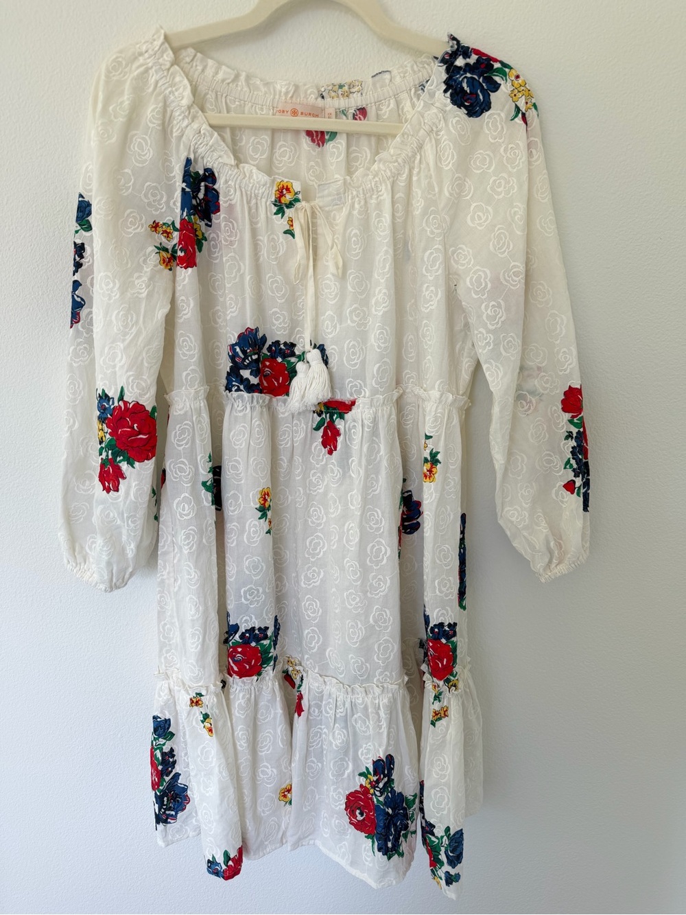 Tory Burch Embroidered Floral Beach Dress Cover-Up 100% Cotton Size Medium - Picture 4 of 11